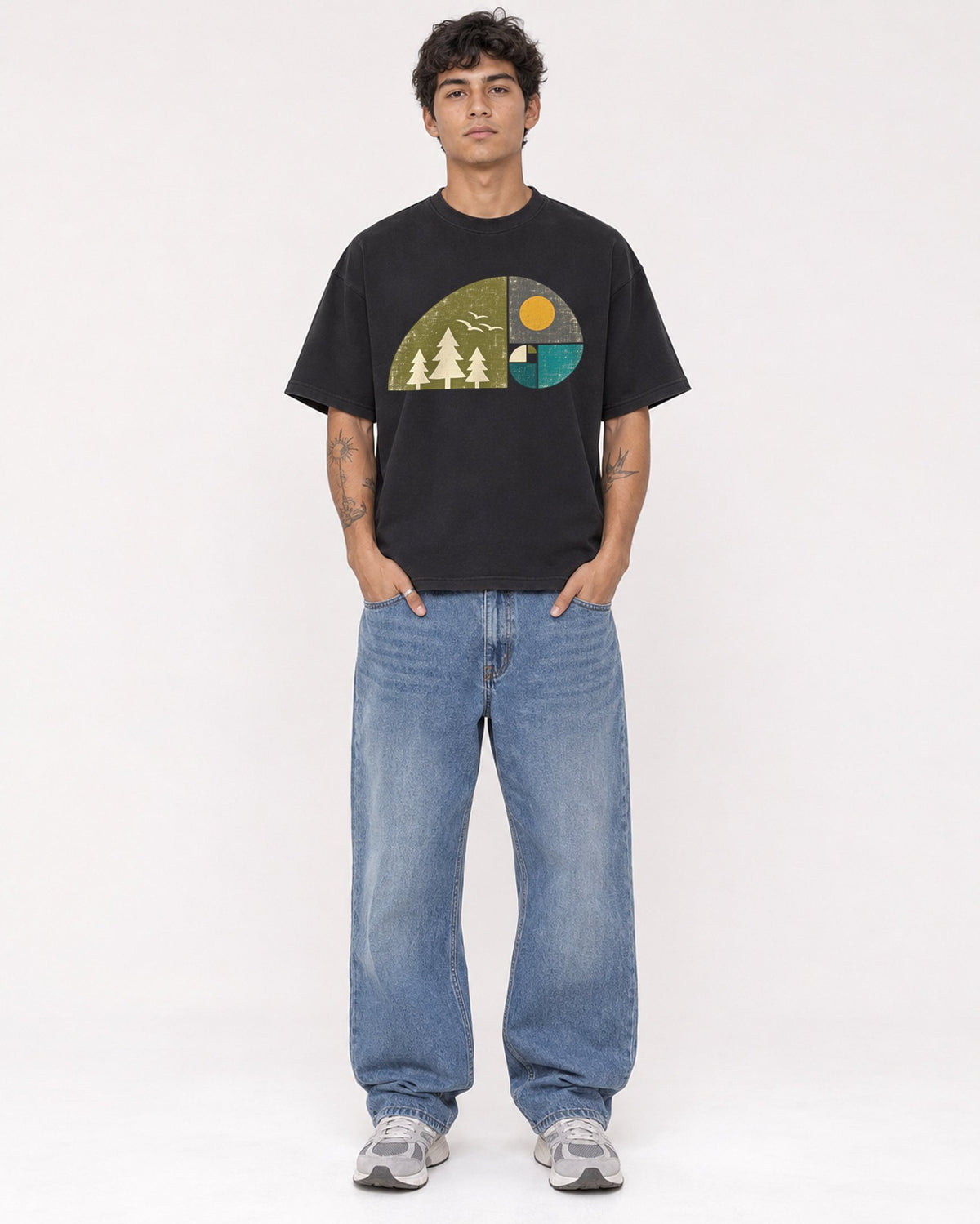 Mockup Boxy Heavyweight Tee Black male full-body 06