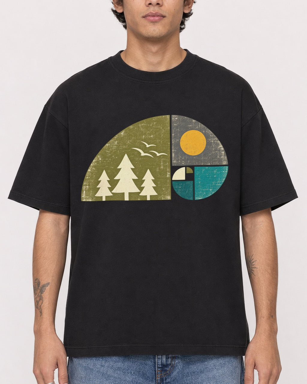 Mockup Boxy Heavyweight Tee Black male close-up 06
