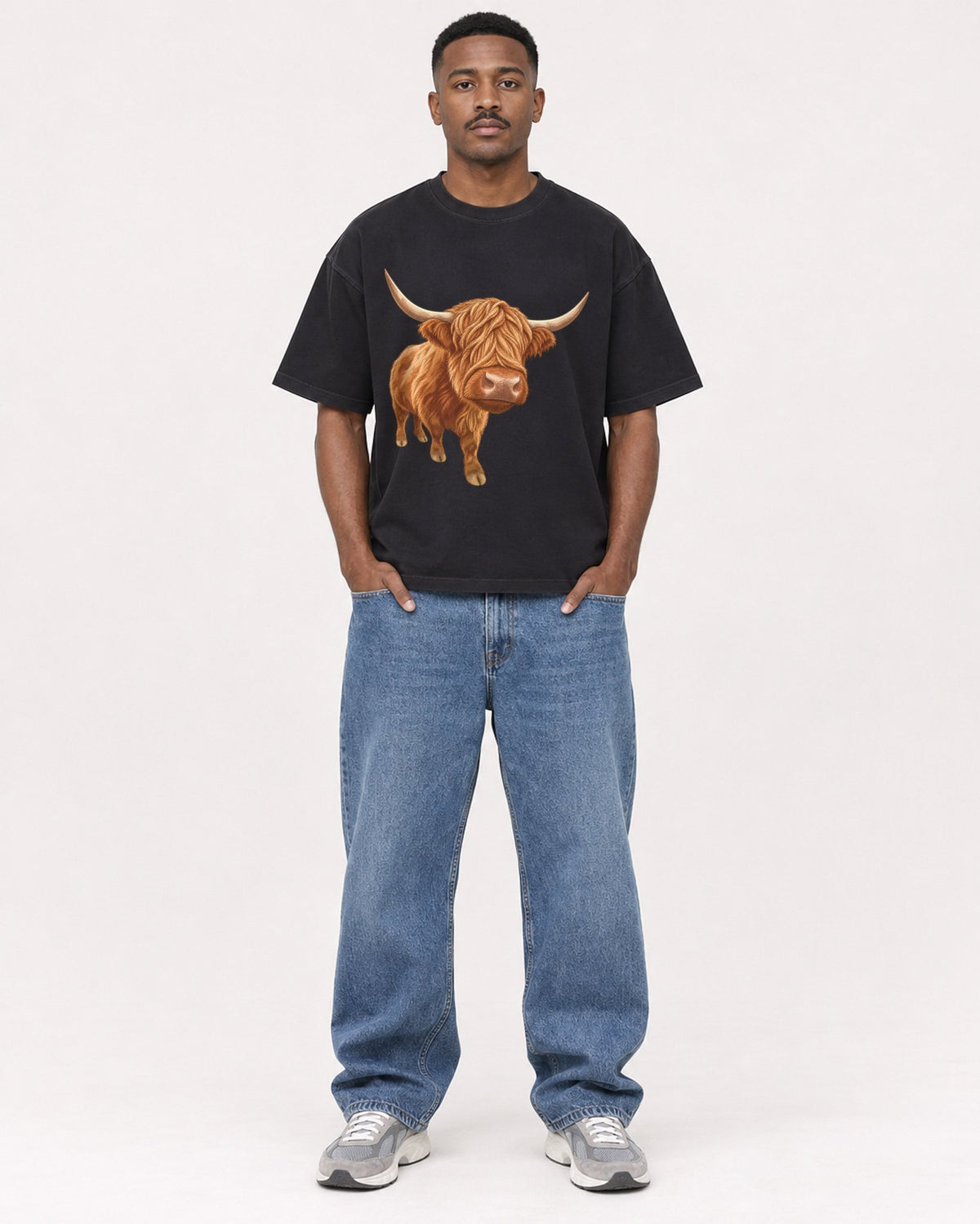 Mockup Boxy Heavyweight Tee Black male full-body 14
