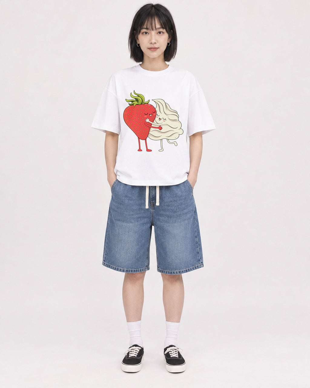 Mockup Boxy Heavyweight Tee White female full-body 11