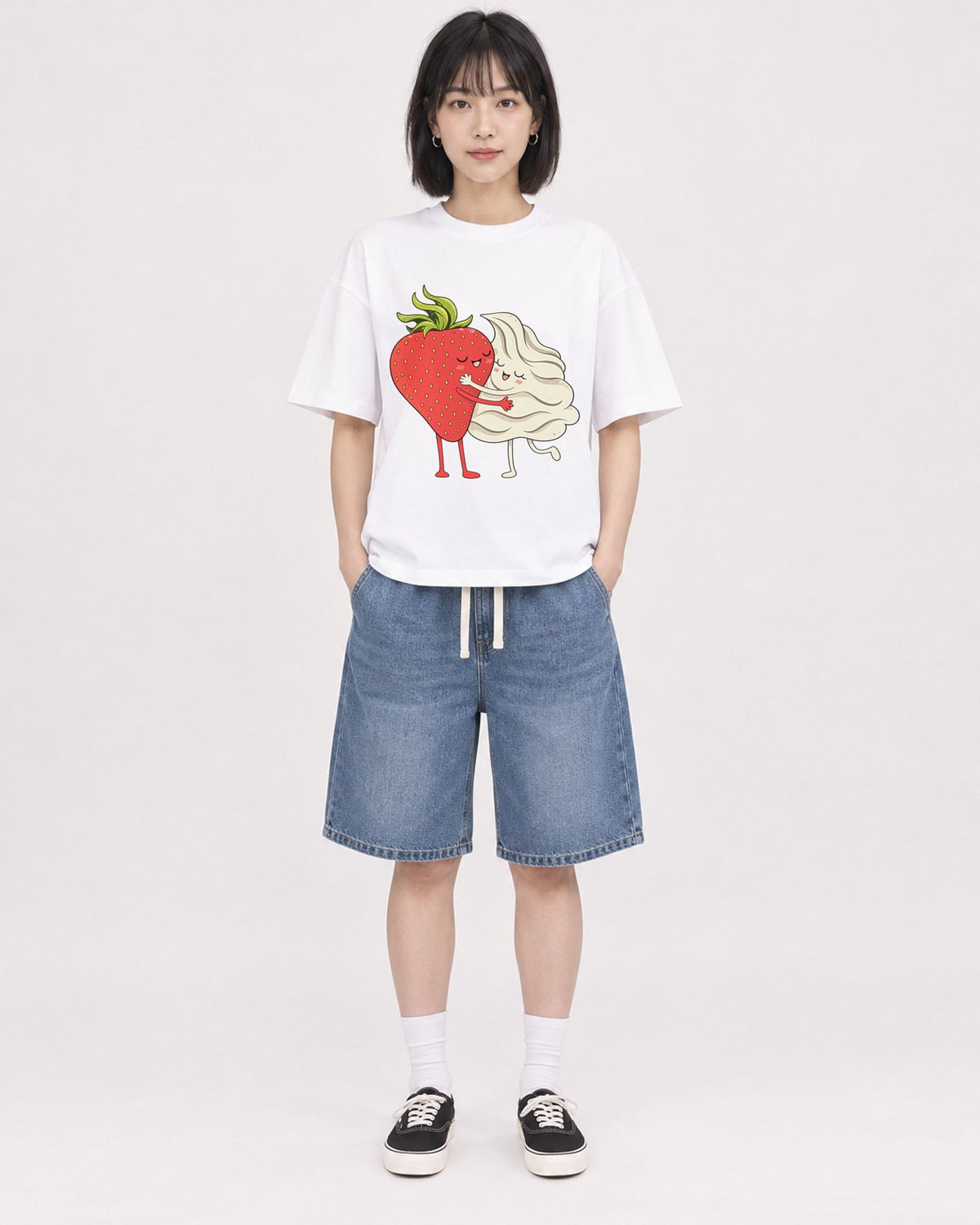 Mockup Boxy Heavyweight Tee White female full-body 11