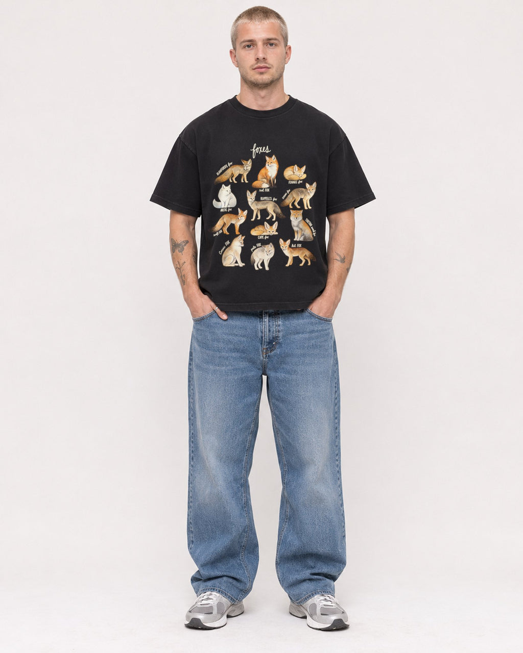 Mockup Boxy Heavyweight Tee Black male full-body 18