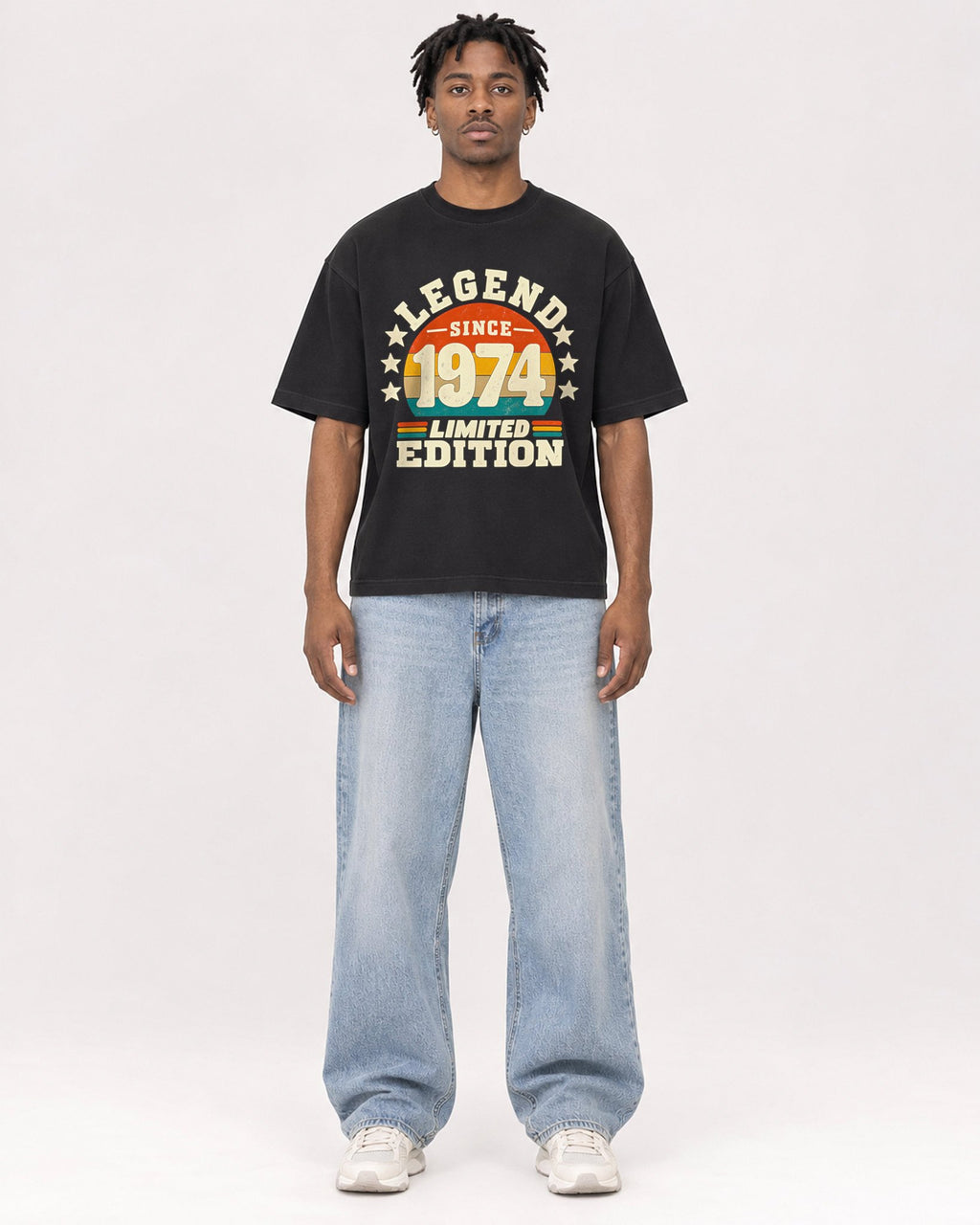 Mockup Boxy Heavyweight Tee Black male full-body 05