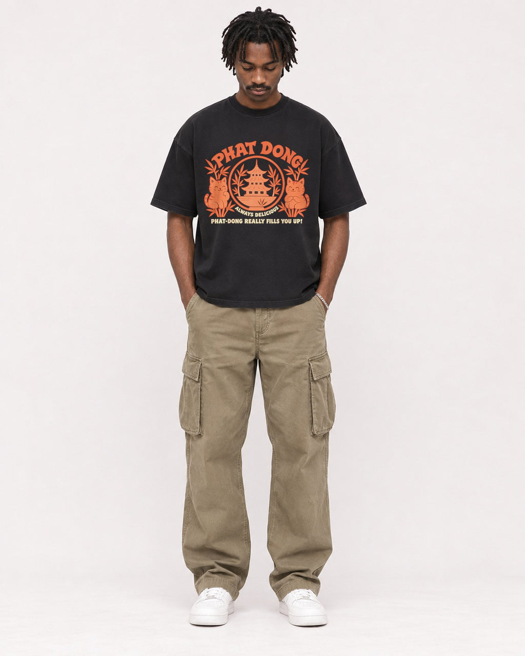 Mockup Boxy Heavyweight Tee Black male full-body 04