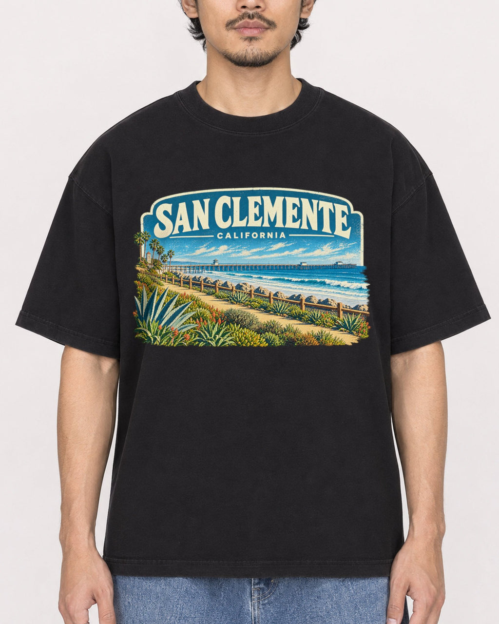 Mockup Boxy Heavyweight Tee Black male close-up 02