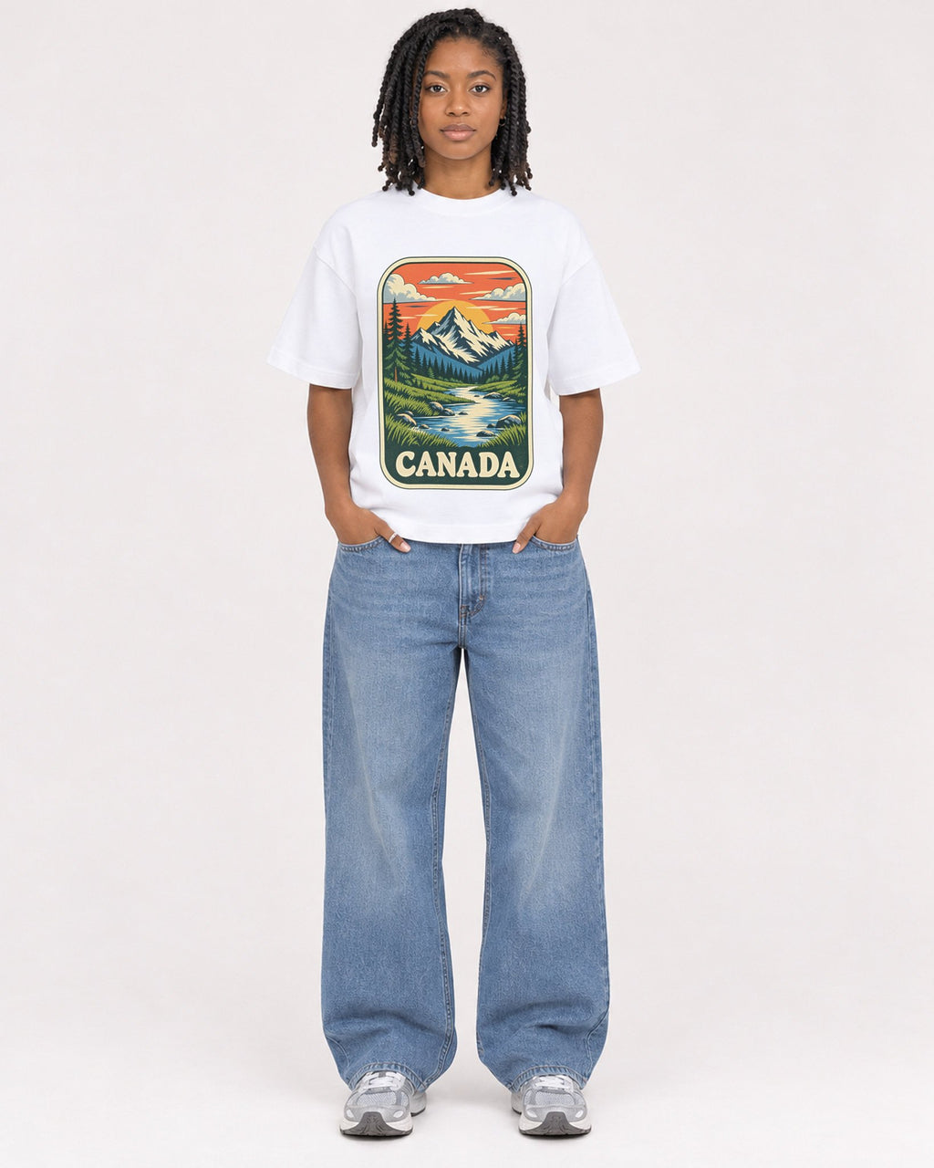 Mockup Boxy Heavyweight Tee White female full-body 15