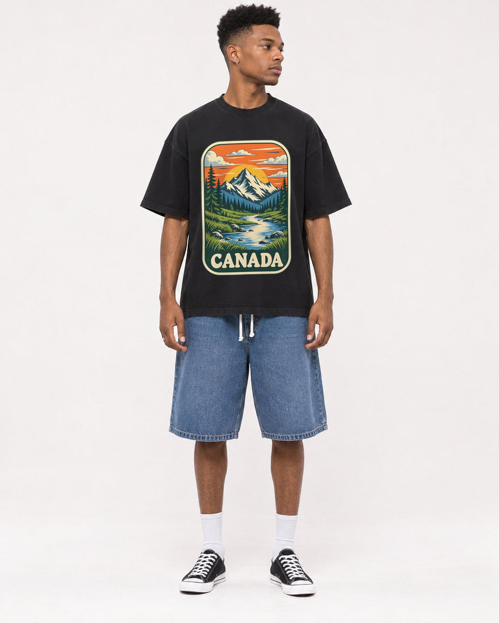 Mockup Boxy Heavyweight Tee Black male full-body 15