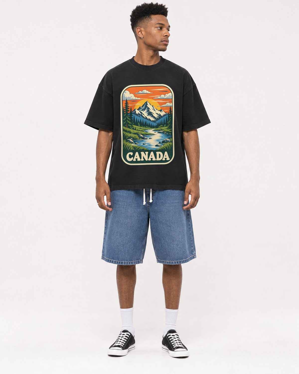 Mockup Boxy Heavyweight Tee Black male full-body 15