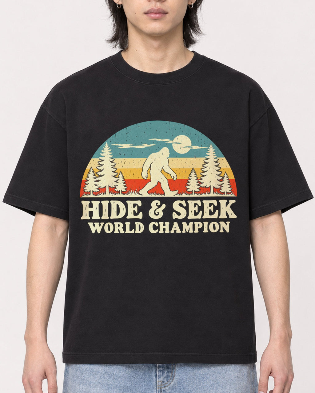 Mockup Boxy Heavyweight Tee Black male close-up 41