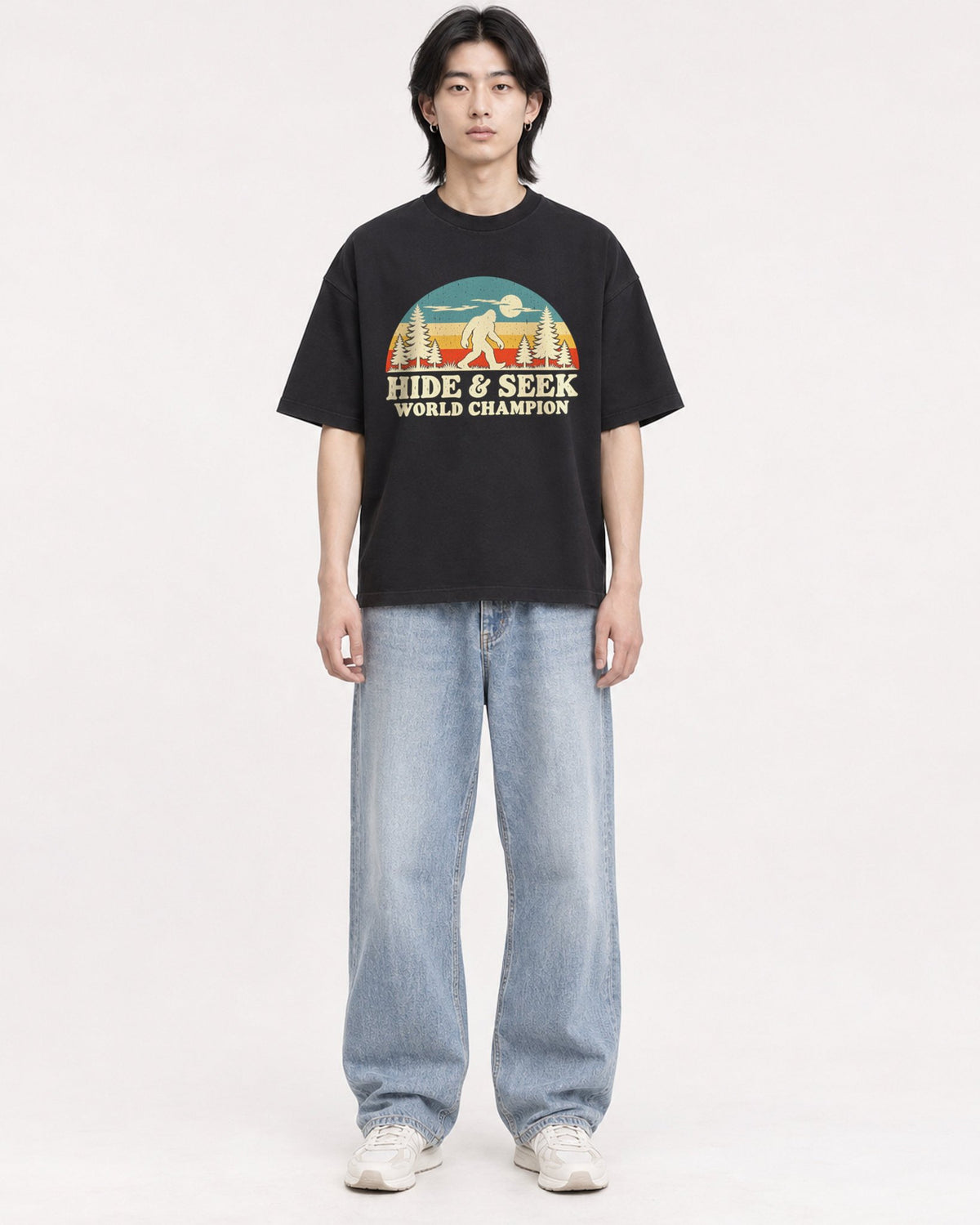 Mockup Boxy Heavyweight Tee Black male full-body 41