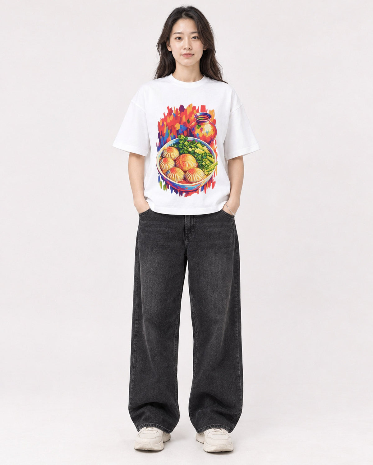 Mockup Boxy Heavyweight Tee White female full-body 03