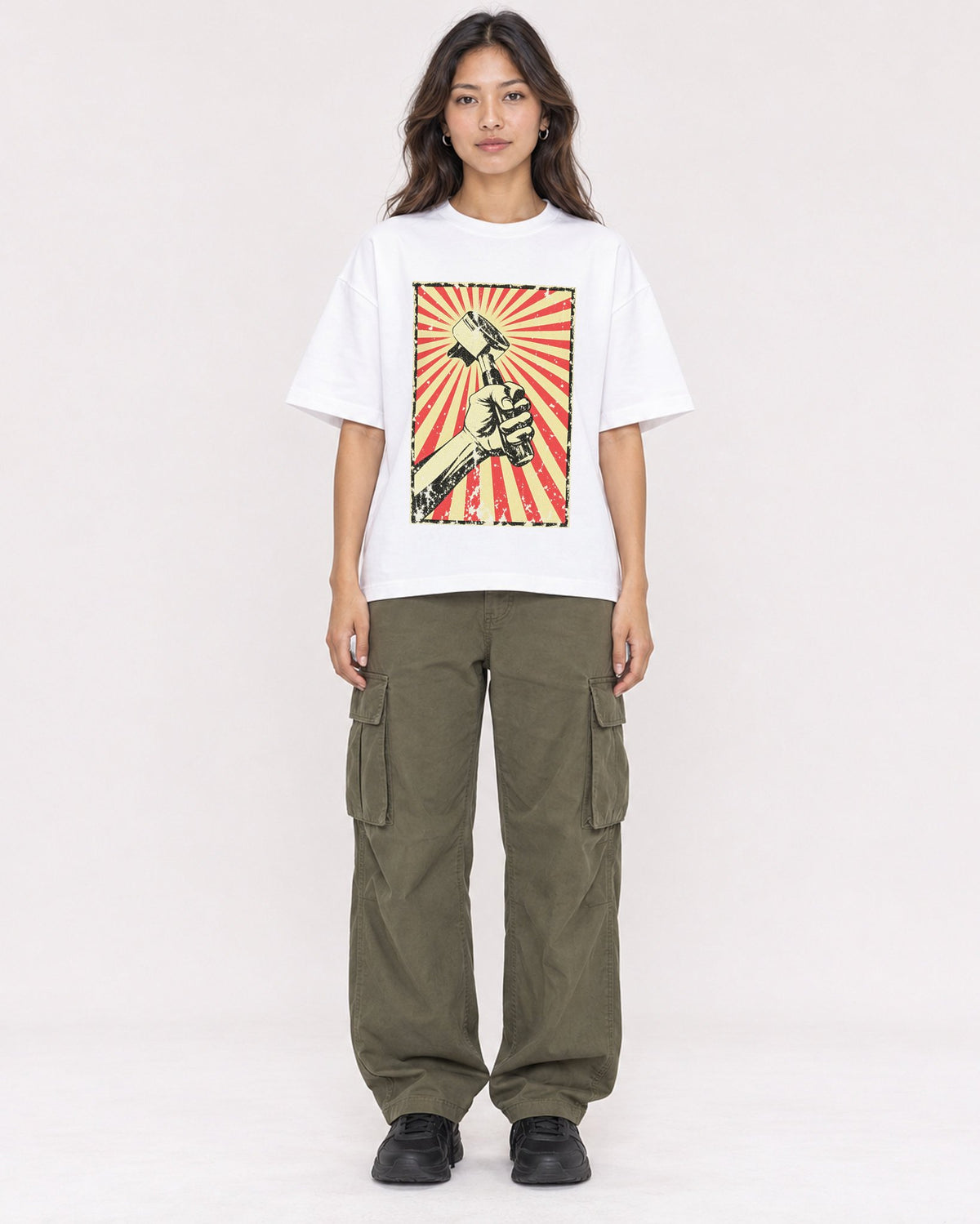 Mockup Boxy Heavyweight Tee White female full-body 02