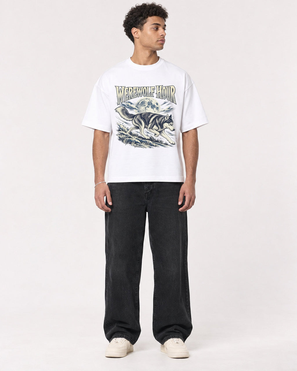Mockup Boxy Heavyweight Tee White male full-body 10