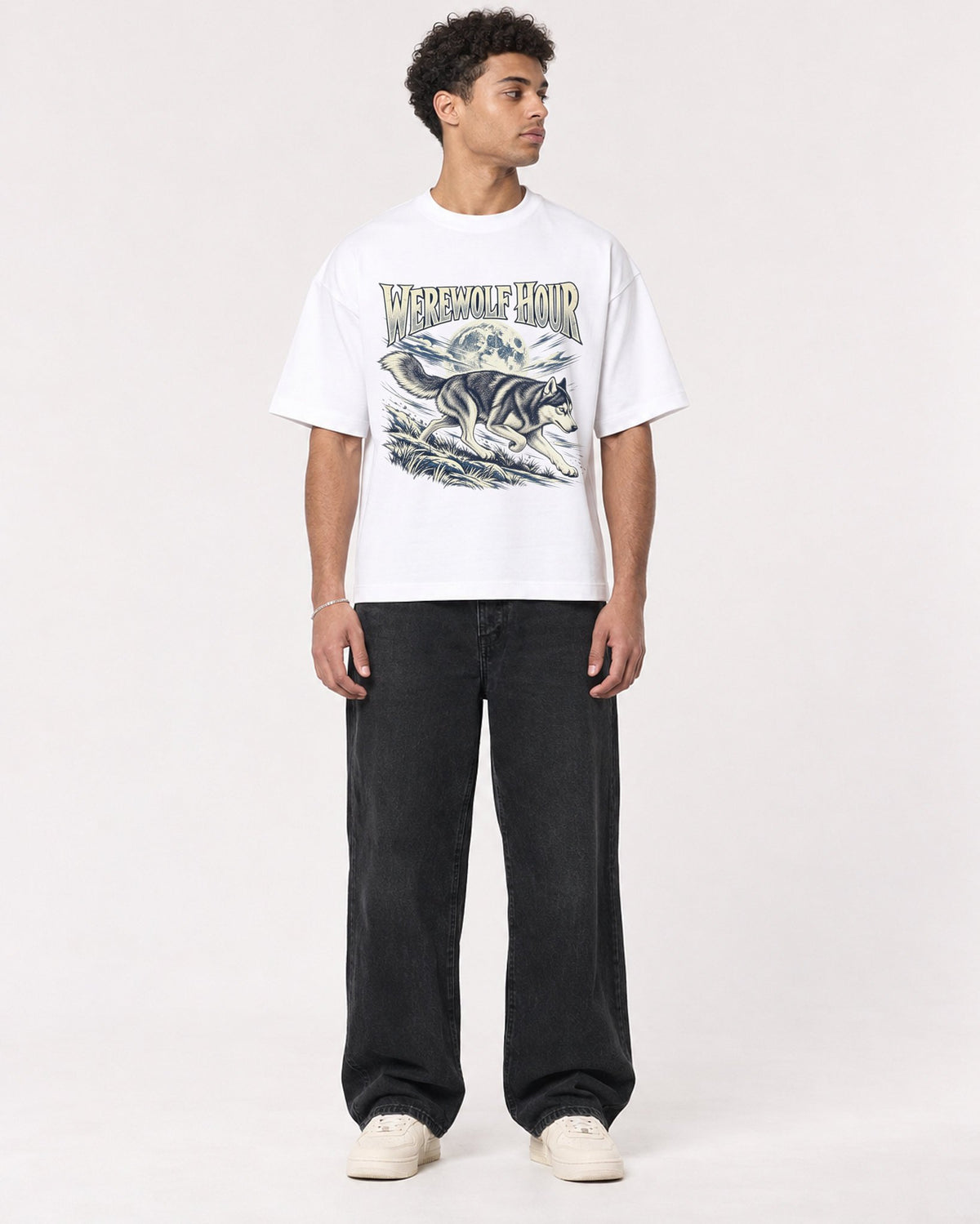 Mockup Boxy Heavyweight Tee White male full-body 10