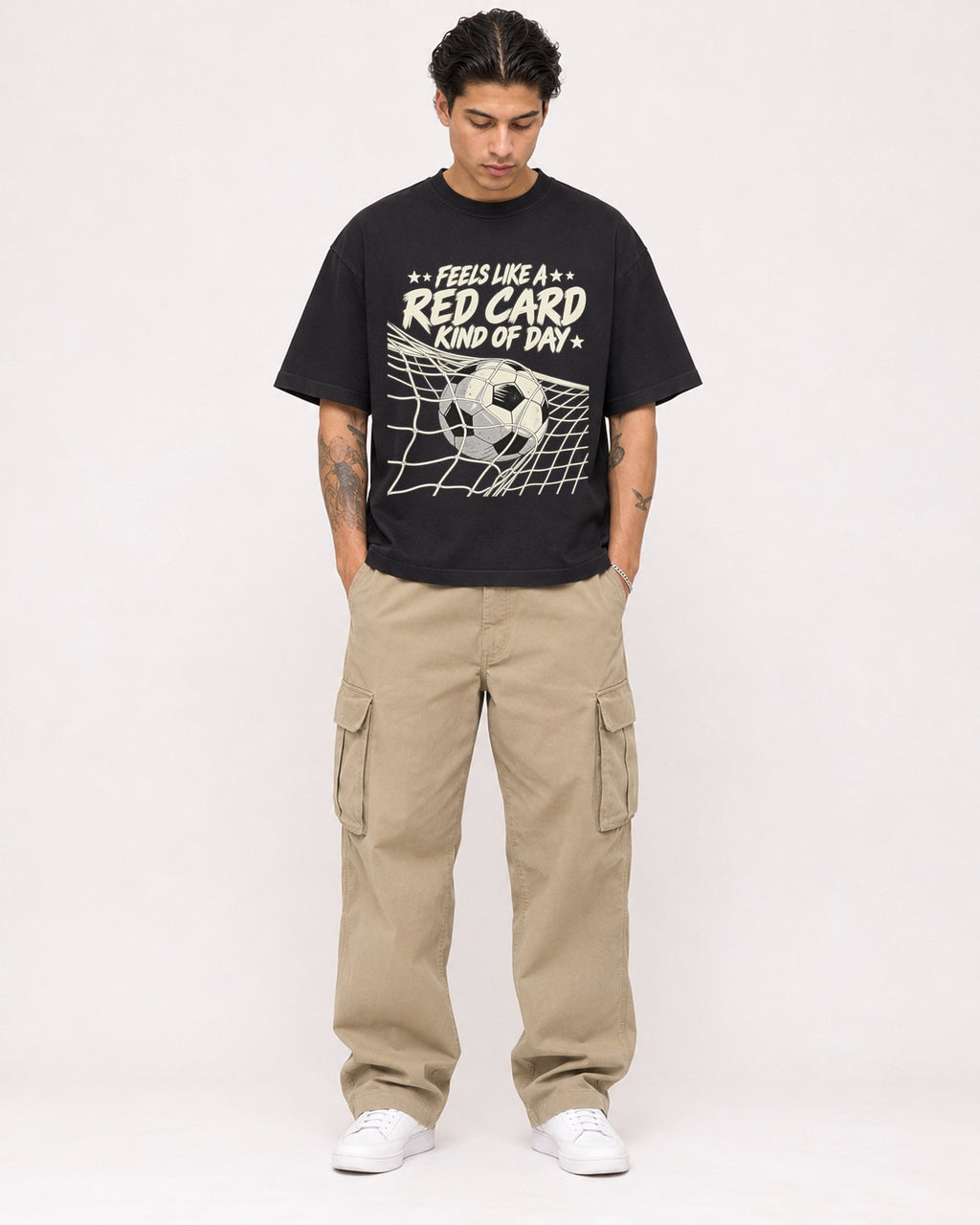 Mockup Boxy Heavyweight Tee Black male full-body 36
