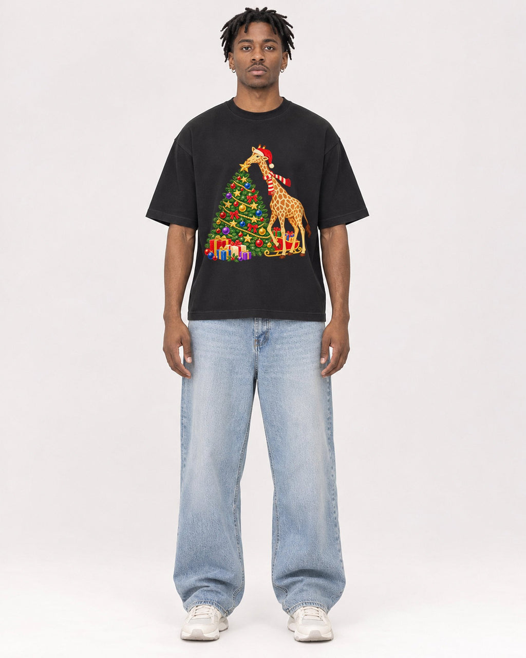 Mockup Boxy Heavyweight Tee Black male full-body 05