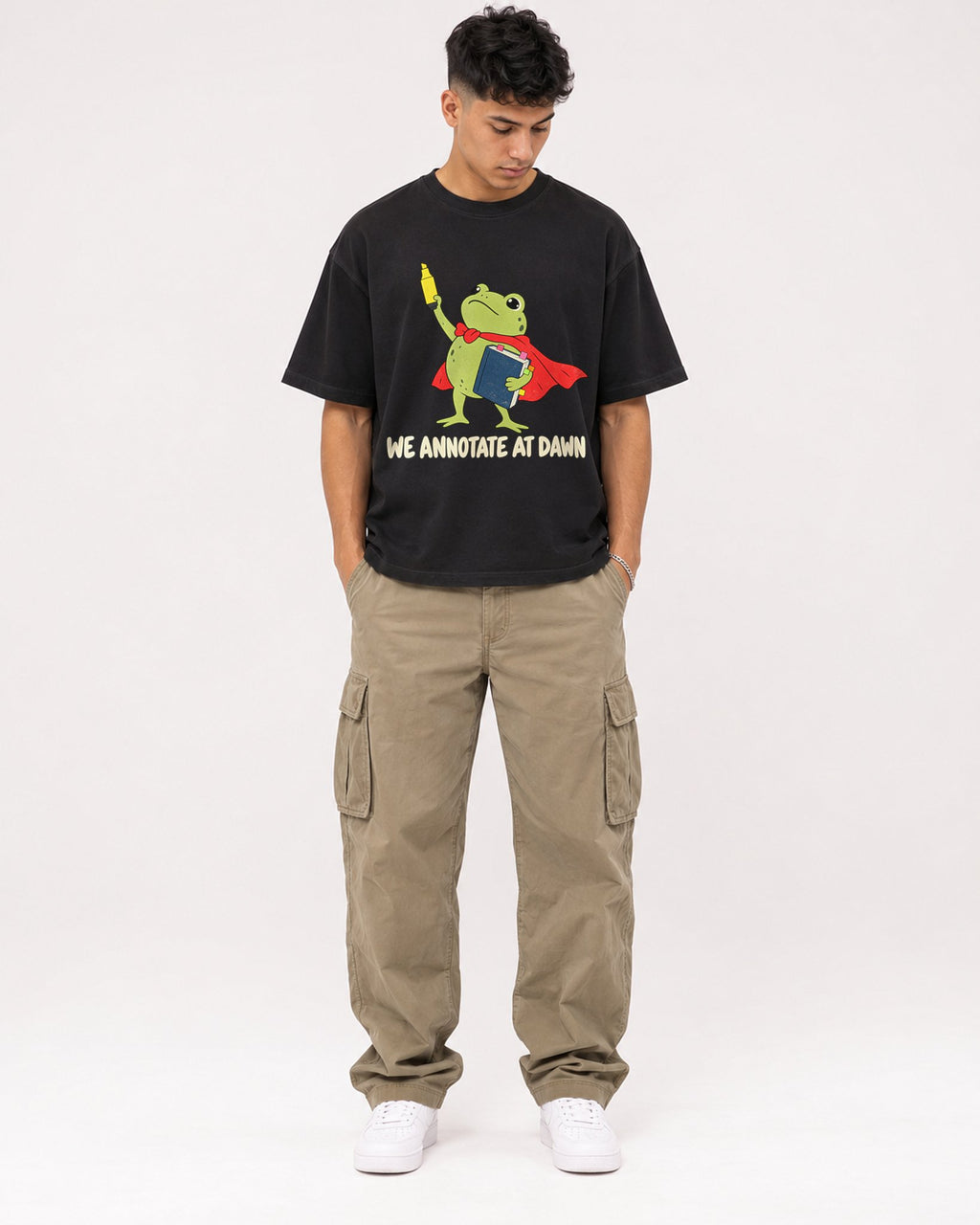 Mockup Boxy Heavyweight Tee Black male full-body 16