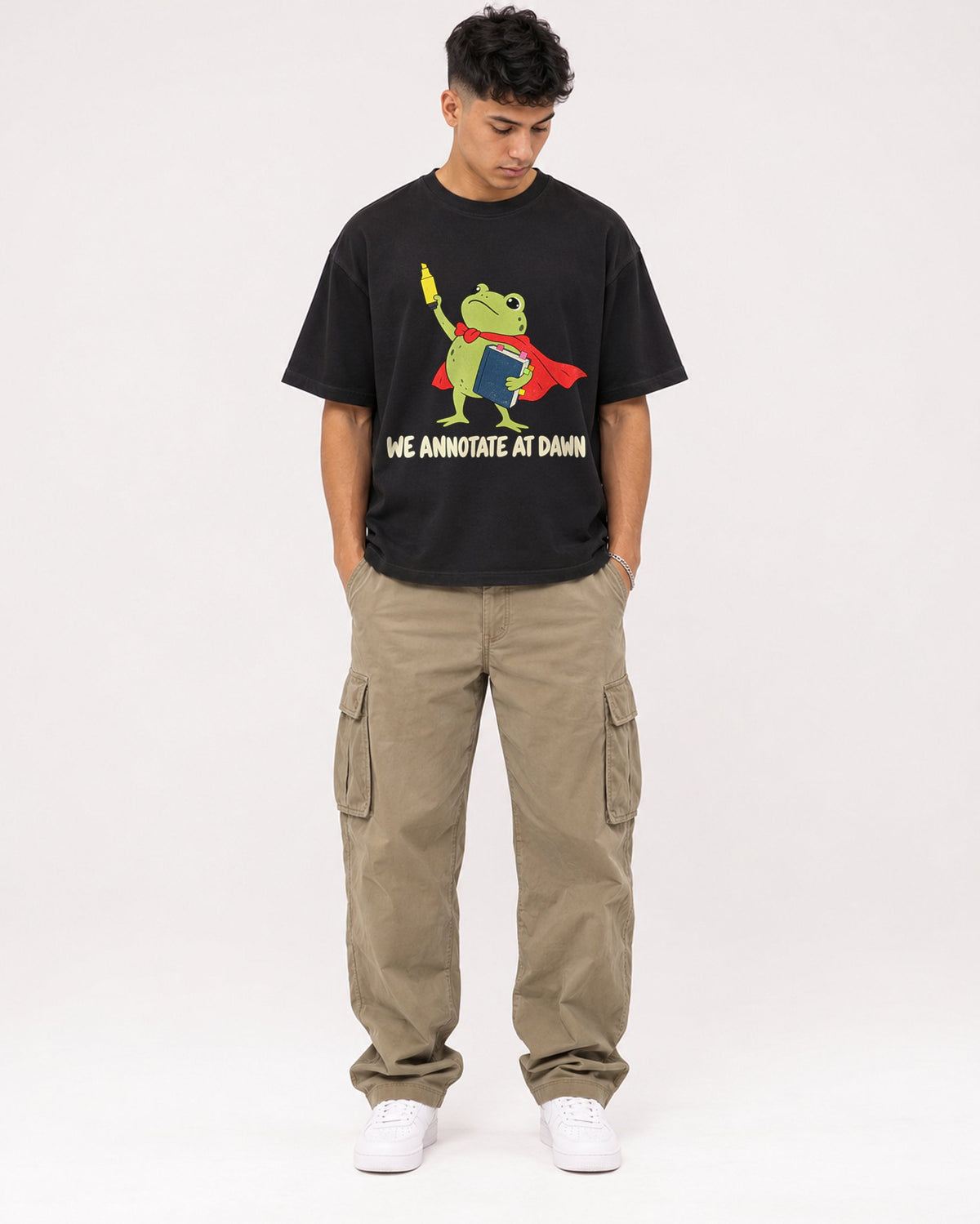 Mockup Boxy Heavyweight Tee Black male full-body 16