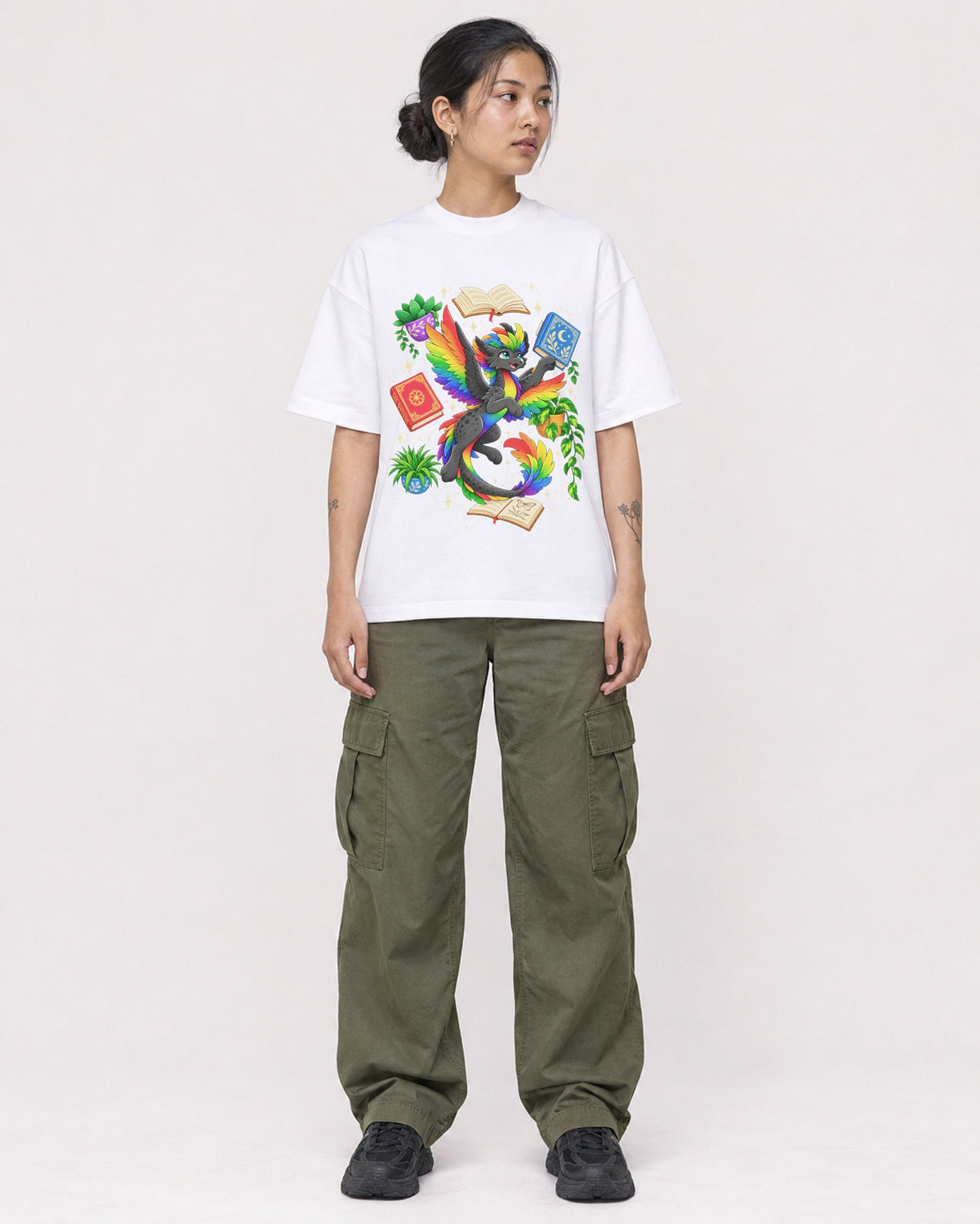 Mockup Boxy Heavyweight Tee White female full-body 12