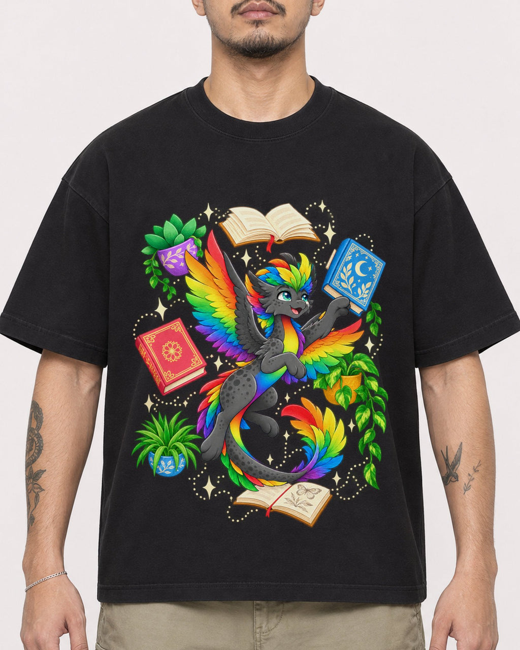 Mockup Boxy Heavyweight Tee Black male close-up 12