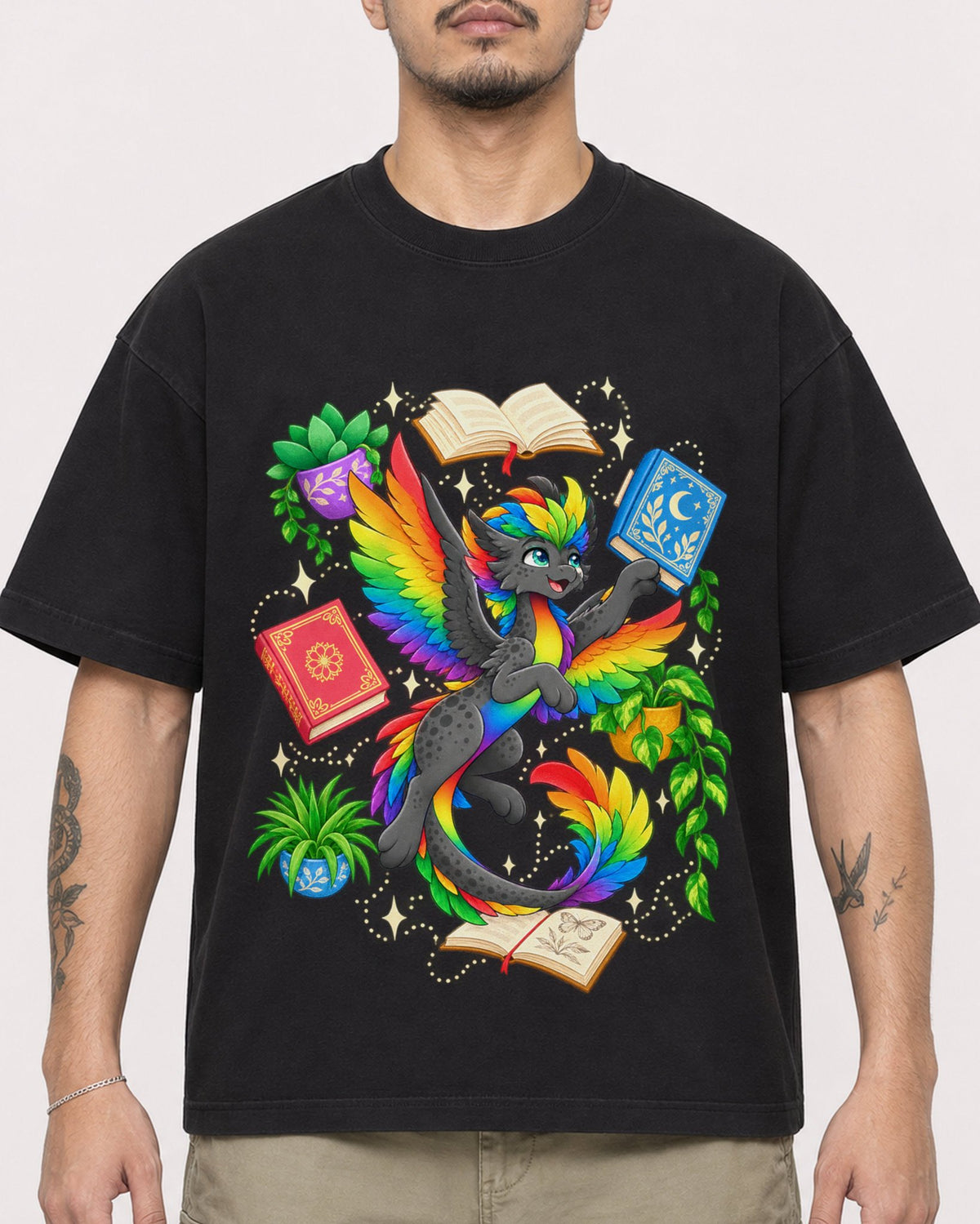 Mockup Boxy Heavyweight Tee Black male close-up 12