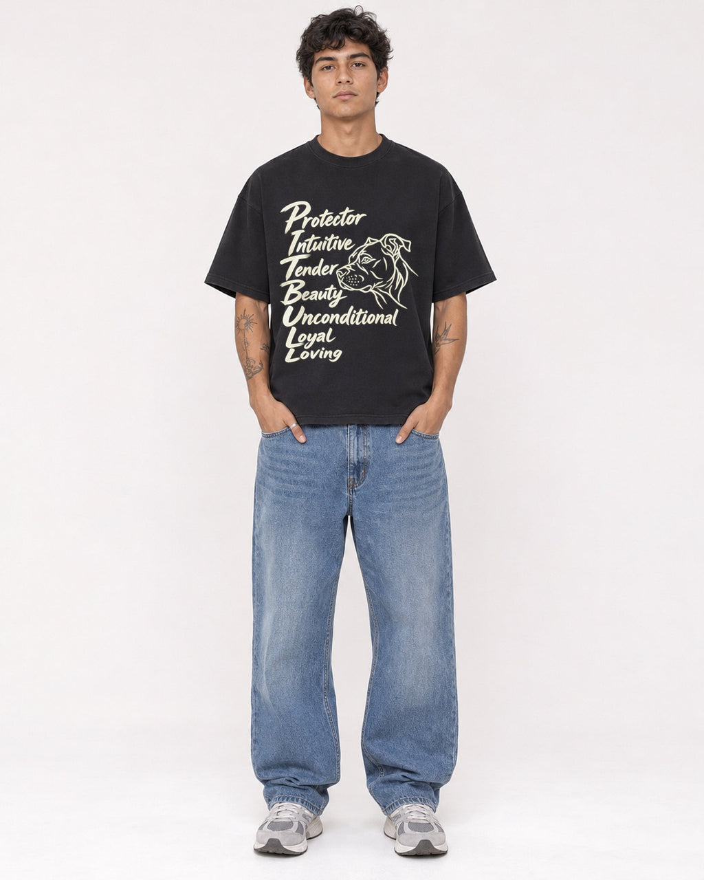 Mockup Boxy Heavyweight Tee Black male full-body 06