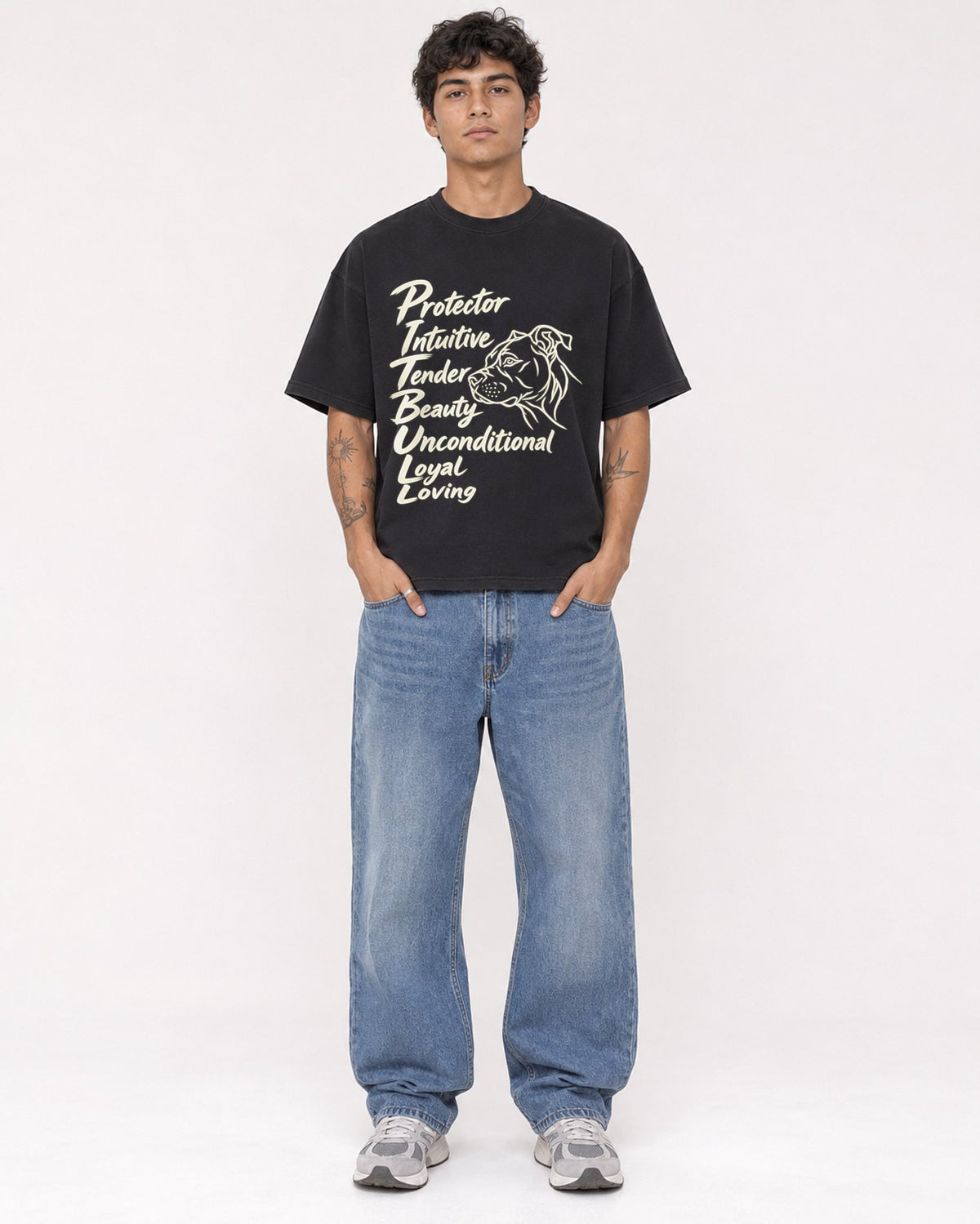 Mockup Boxy Heavyweight Tee Black male full-body 06