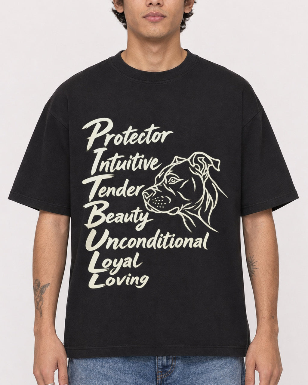 Mockup Boxy Heavyweight Tee Black male close-up 06