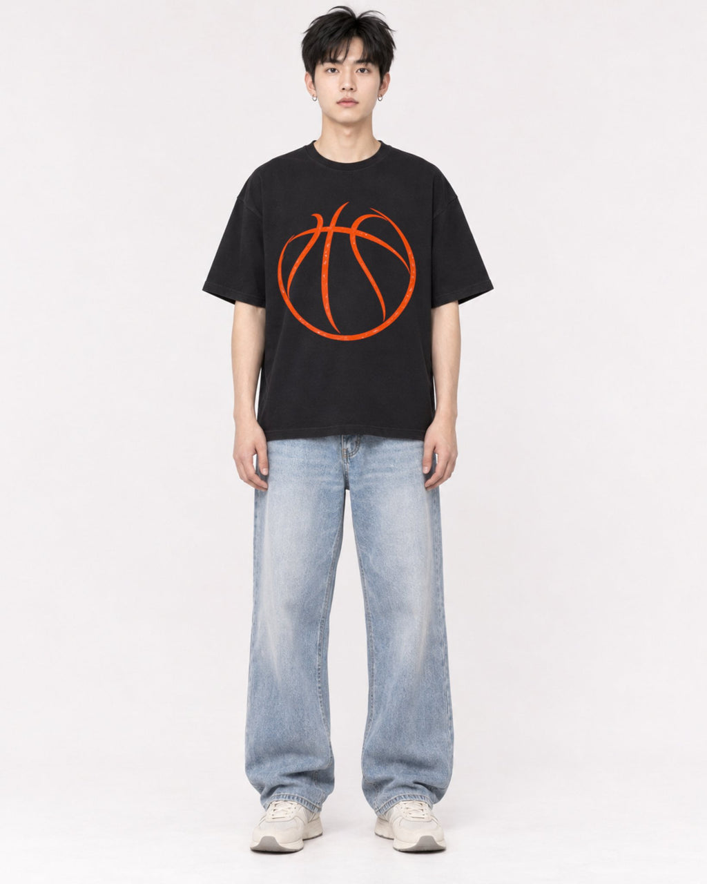 Mockup Boxy Heavyweight Tee Black male full-body 01
