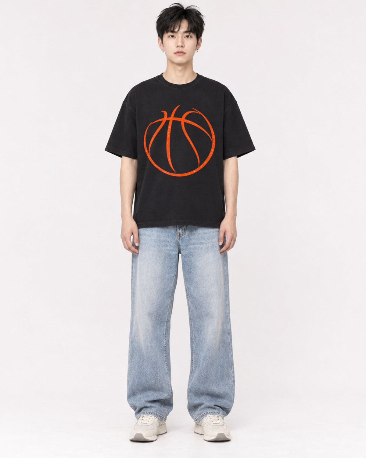 Mockup Boxy Heavyweight Tee Black male full-body 01
