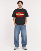 Mockup Boxy Heavyweight Tee Black male full-body 02