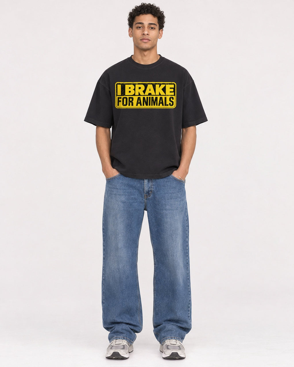 Mockup Boxy Heavyweight Tee Black male full-body 10