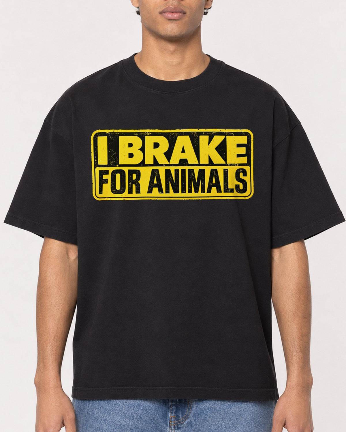 Mockup Boxy Heavyweight Tee Black male close-up 10