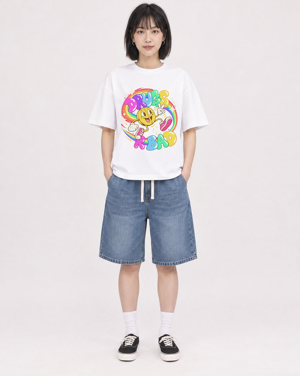 Mockup Boxy Heavyweight Tee White female full-body 11