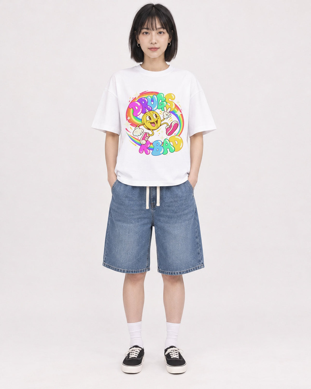 Mockup Boxy Heavyweight Tee White female full-body 11