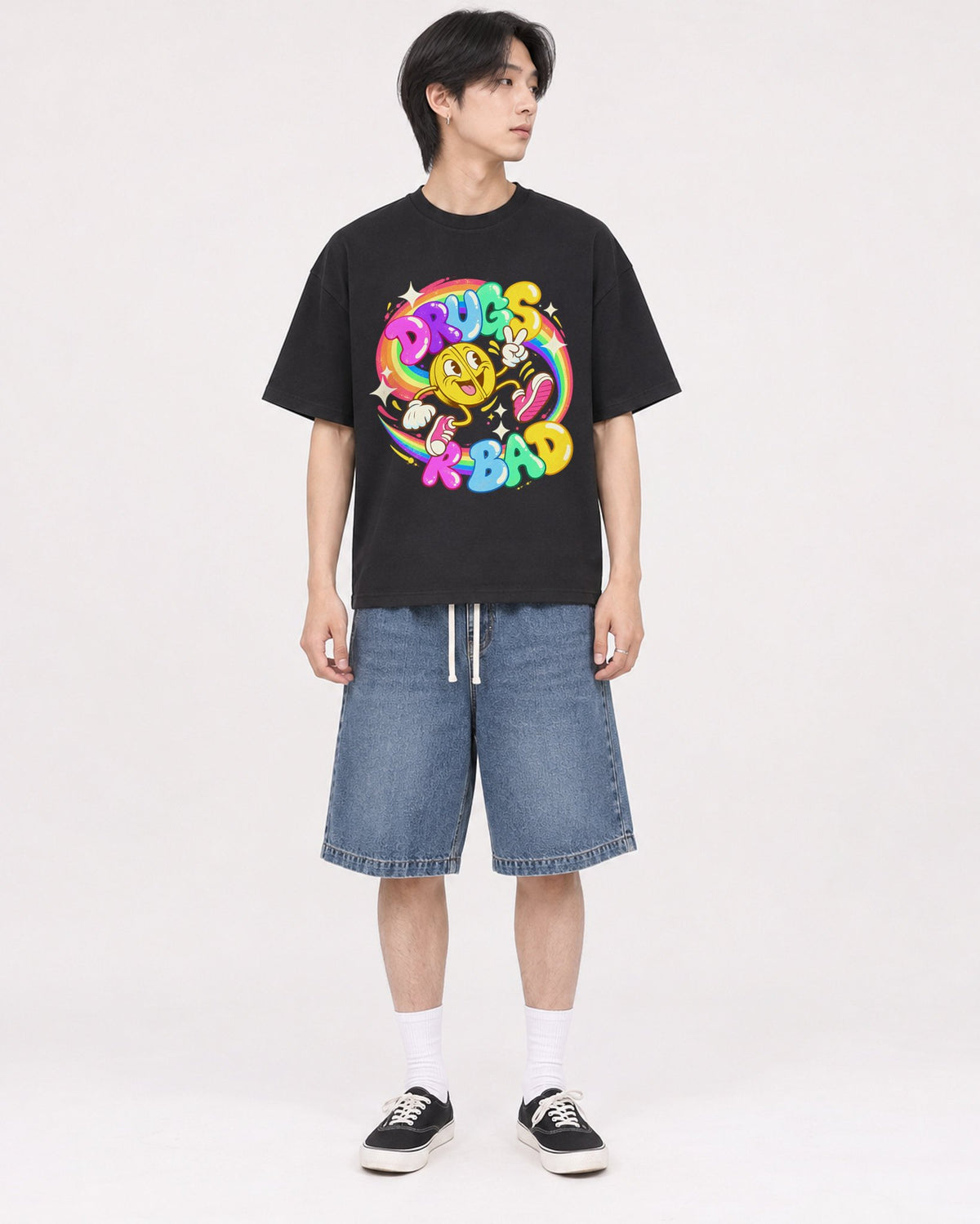 Mockup Boxy Heavyweight Tee Black male full-body 11