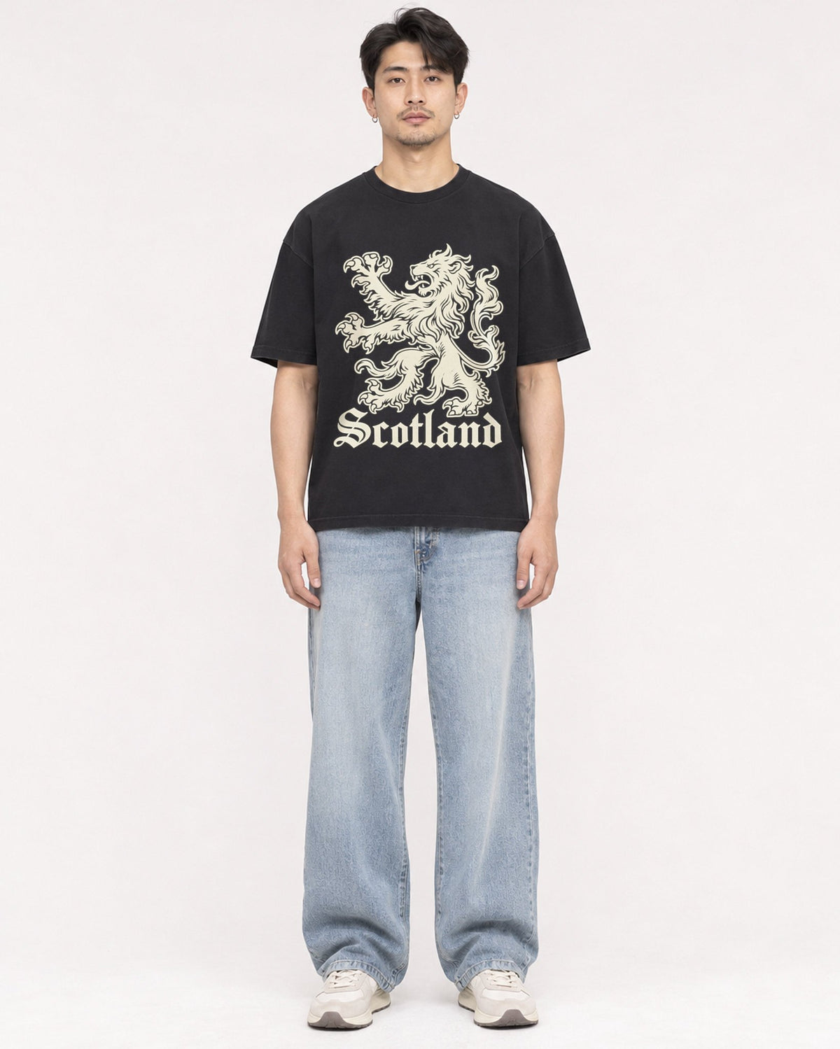 Mockup Boxy Heavyweight Tee Black male full-body 13
