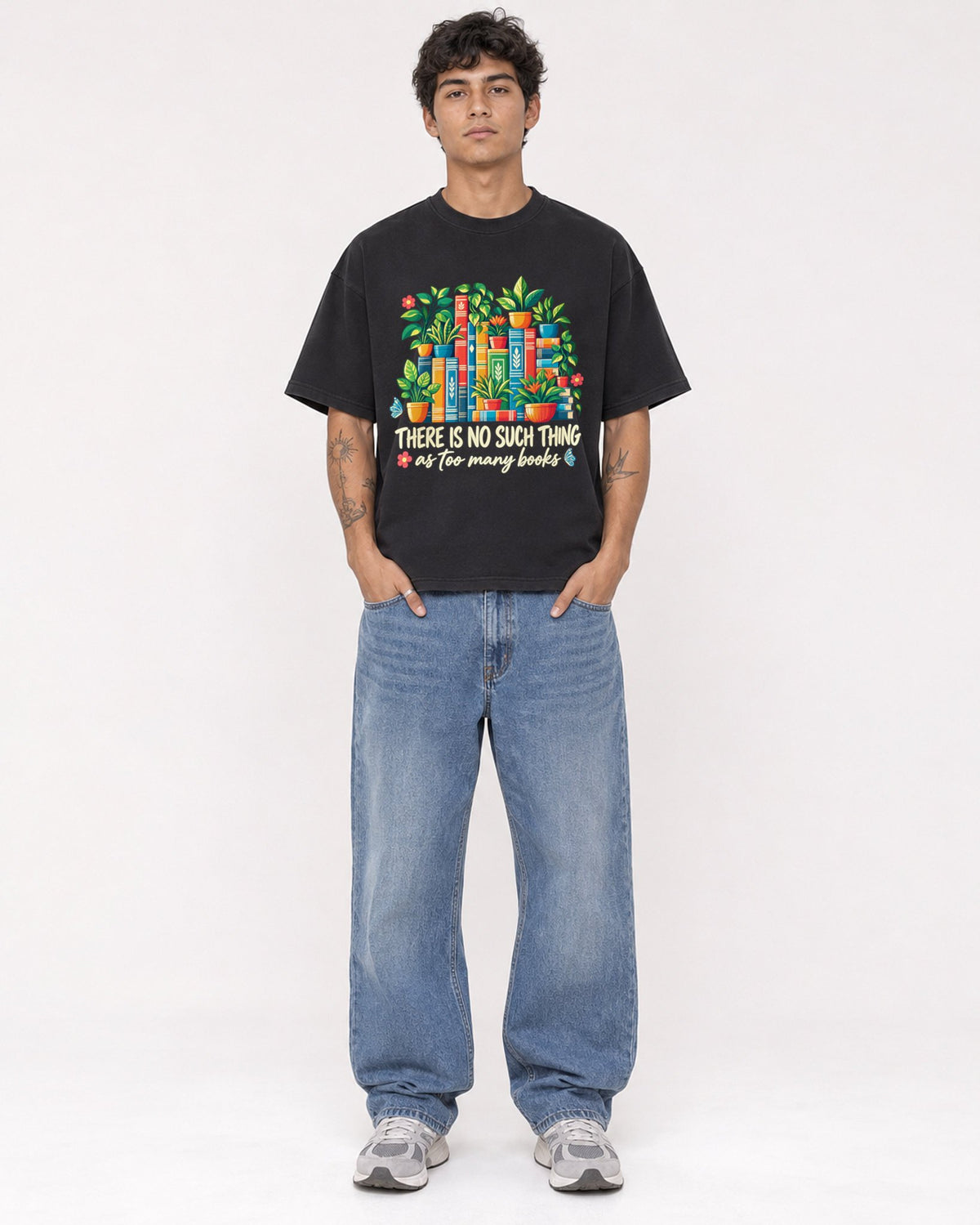 Mockup Boxy Heavyweight Tee Black male full-body 06