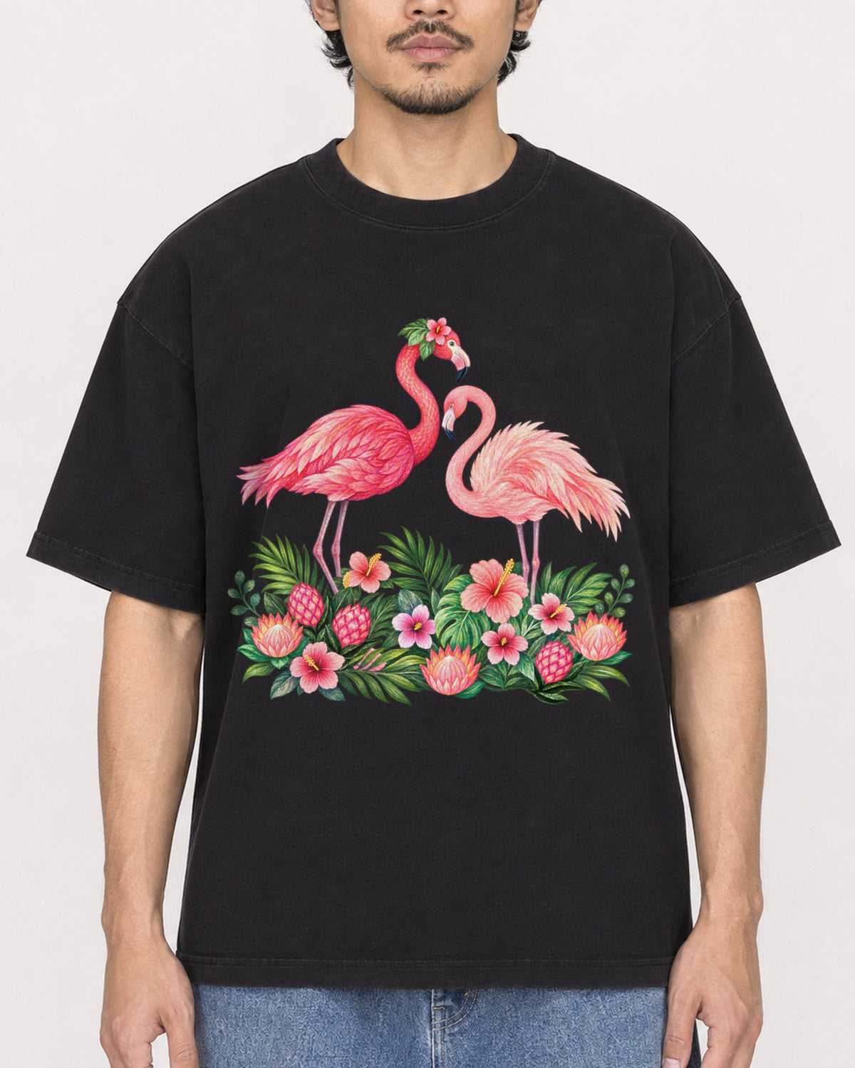 Mockup Boxy Heavyweight Tee Black male close-up 02