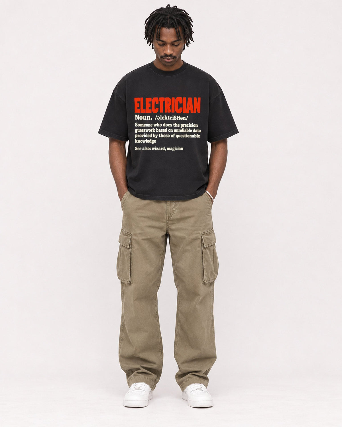 Mockup Boxy Heavyweight Tee Black male full-body 04