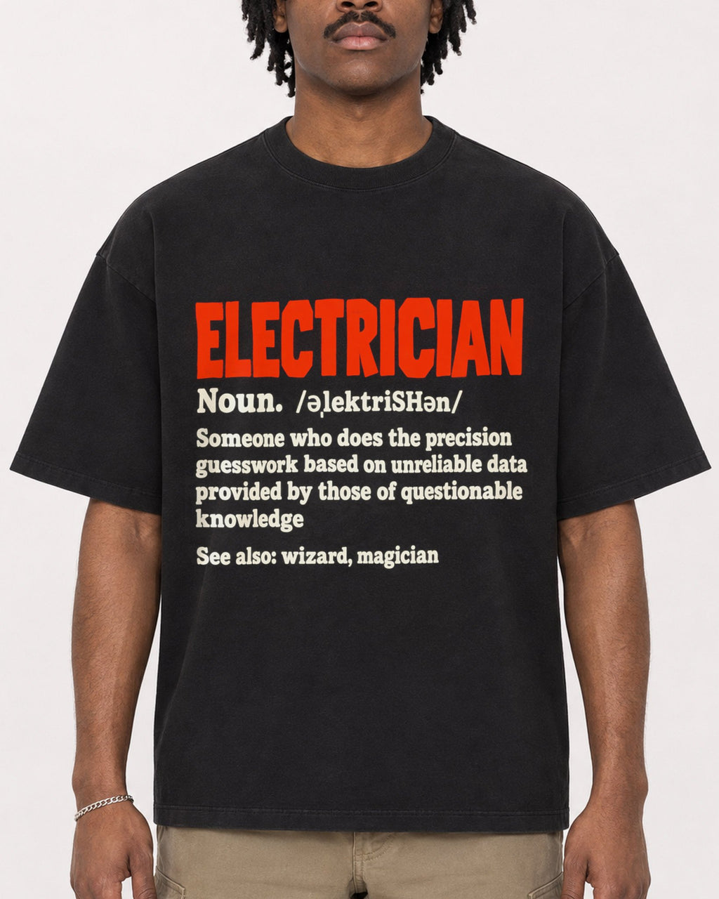 Mockup Boxy Heavyweight Tee Black male close-up 04