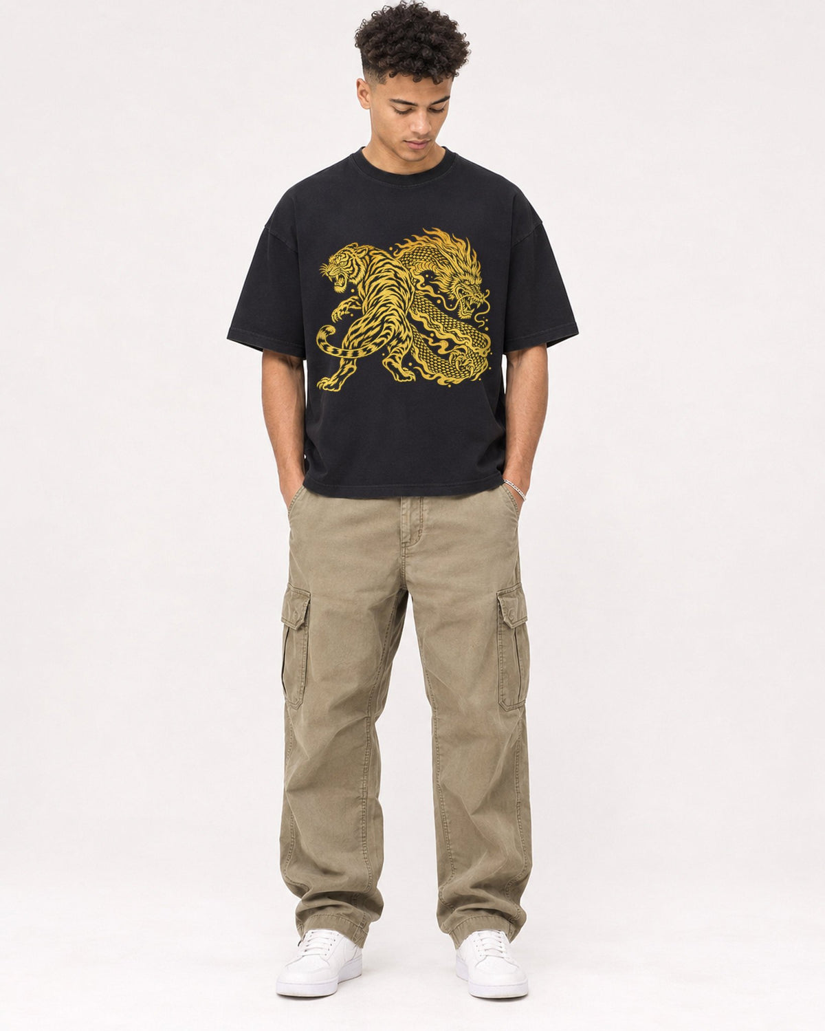 Mockup Boxy Heavyweight Tee Black male full-body 20