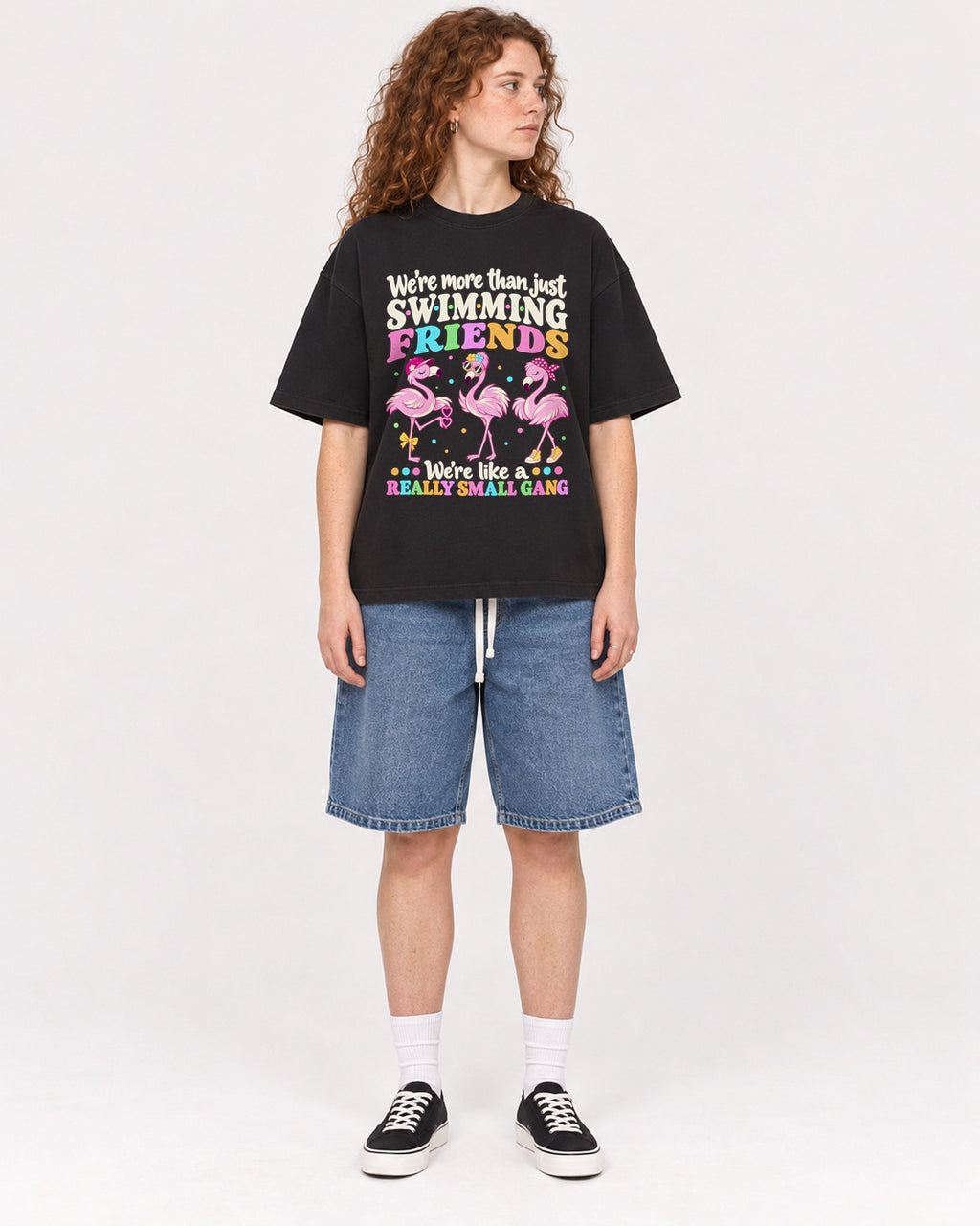 Mockup Boxy Heavyweight Tee Black female full-body 09