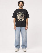 Mockup Boxy Heavyweight Tee Black male full-body 17