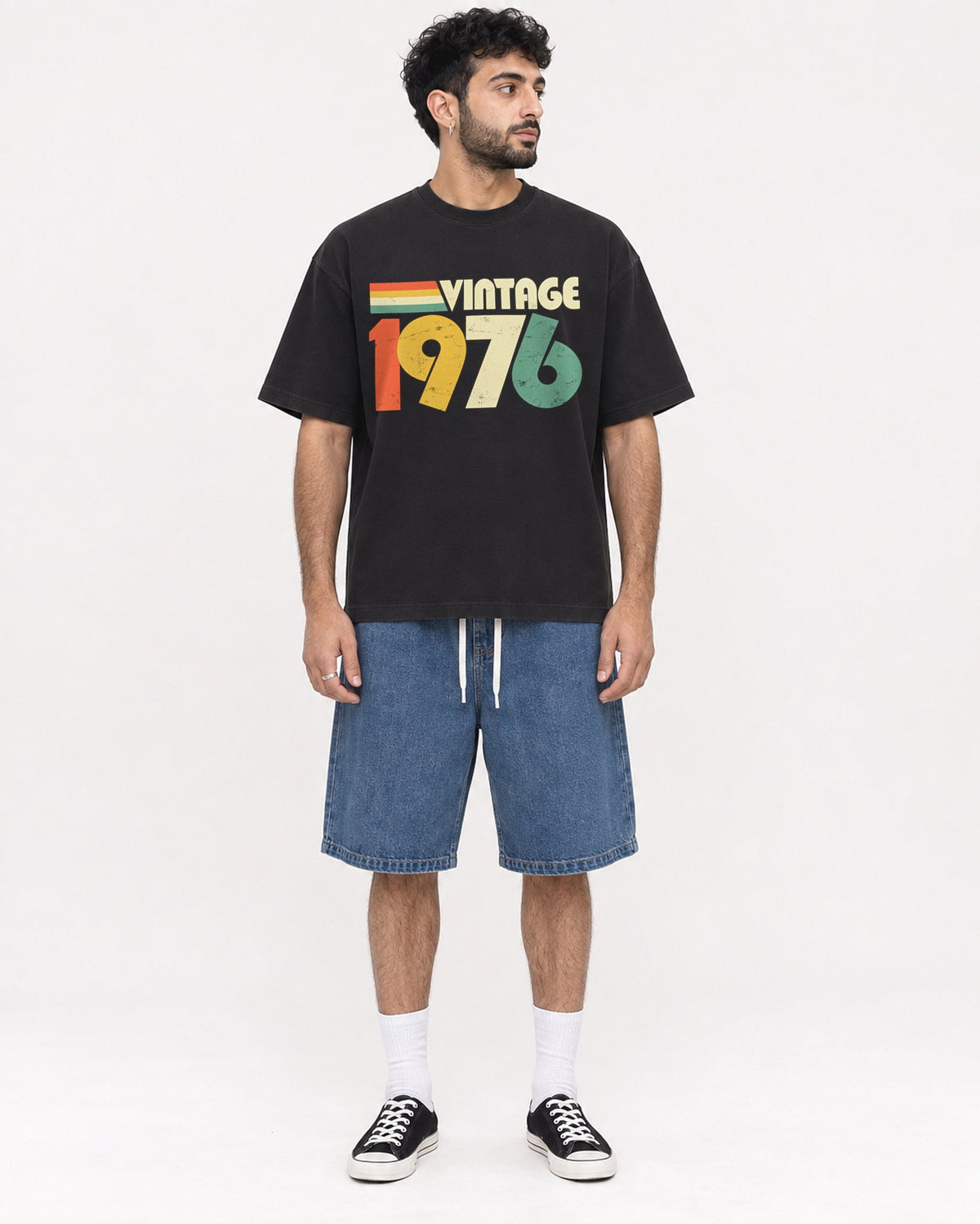 Mockup Boxy Heavyweight Tee Black male full-body 07