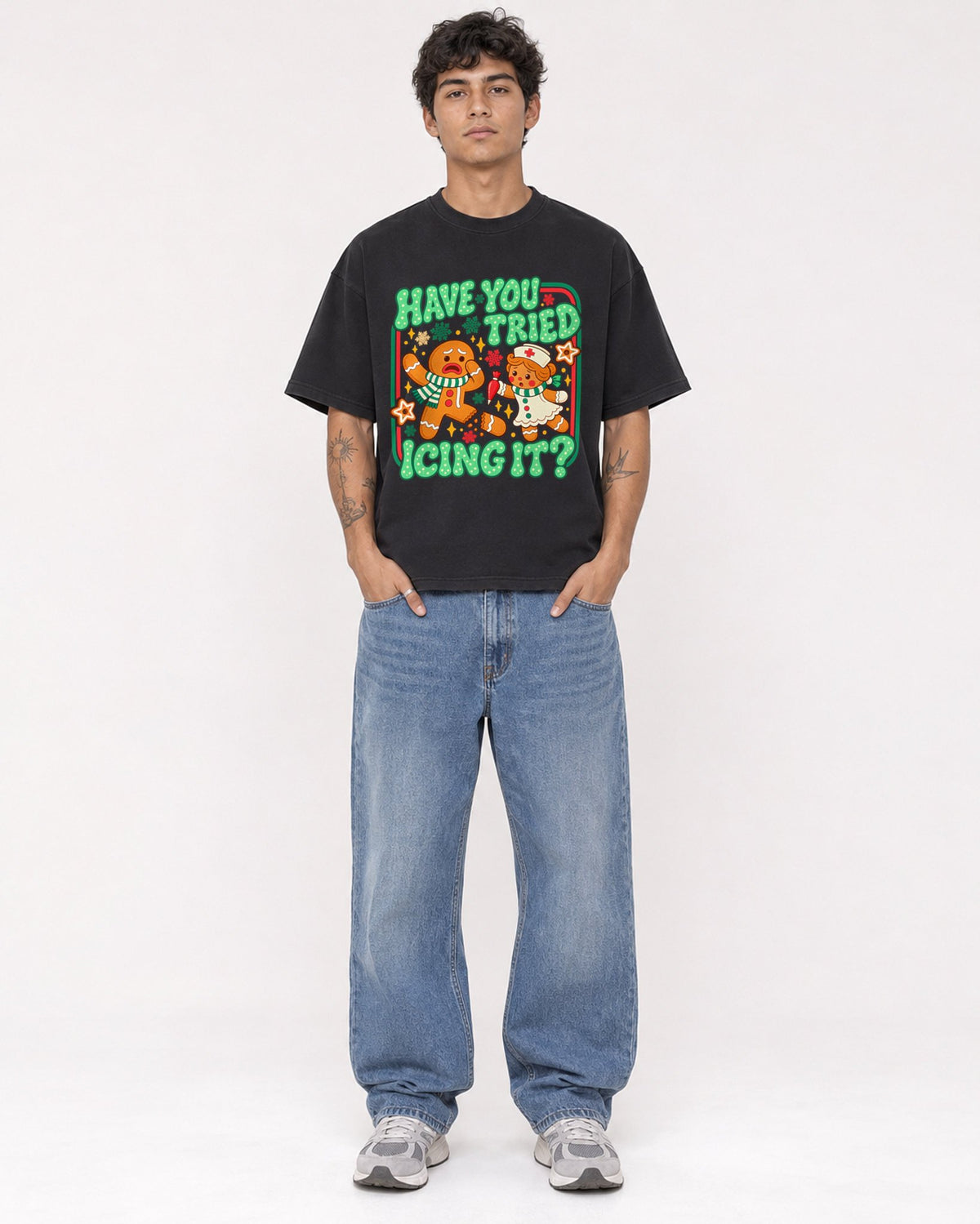 Mockup Boxy Heavyweight Tee Black male full-body 06