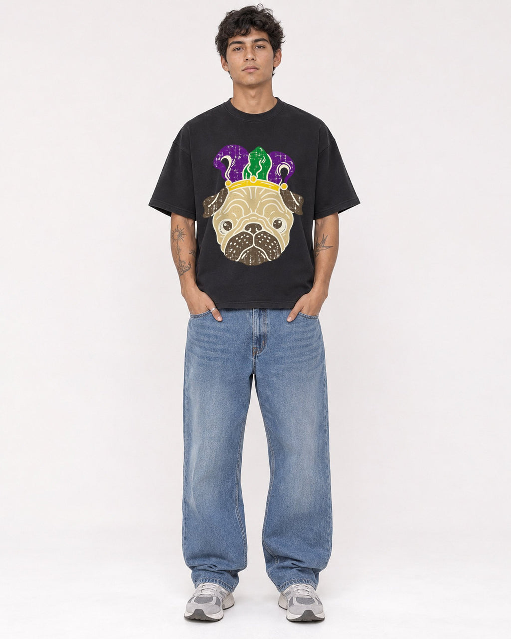 Mockup Boxy Heavyweight Tee Black male full-body 06