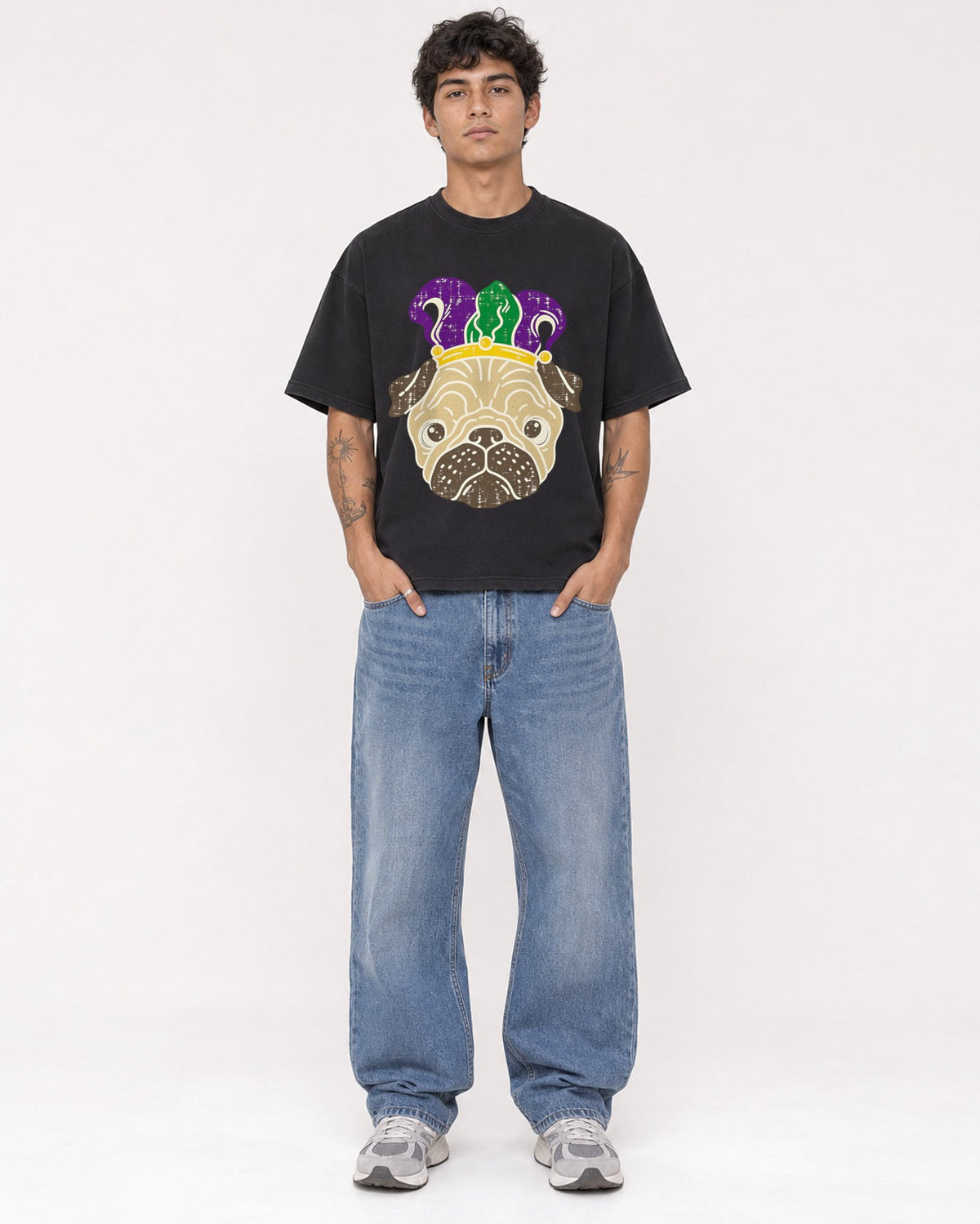 Mockup Boxy Heavyweight Tee Black male full-body 06