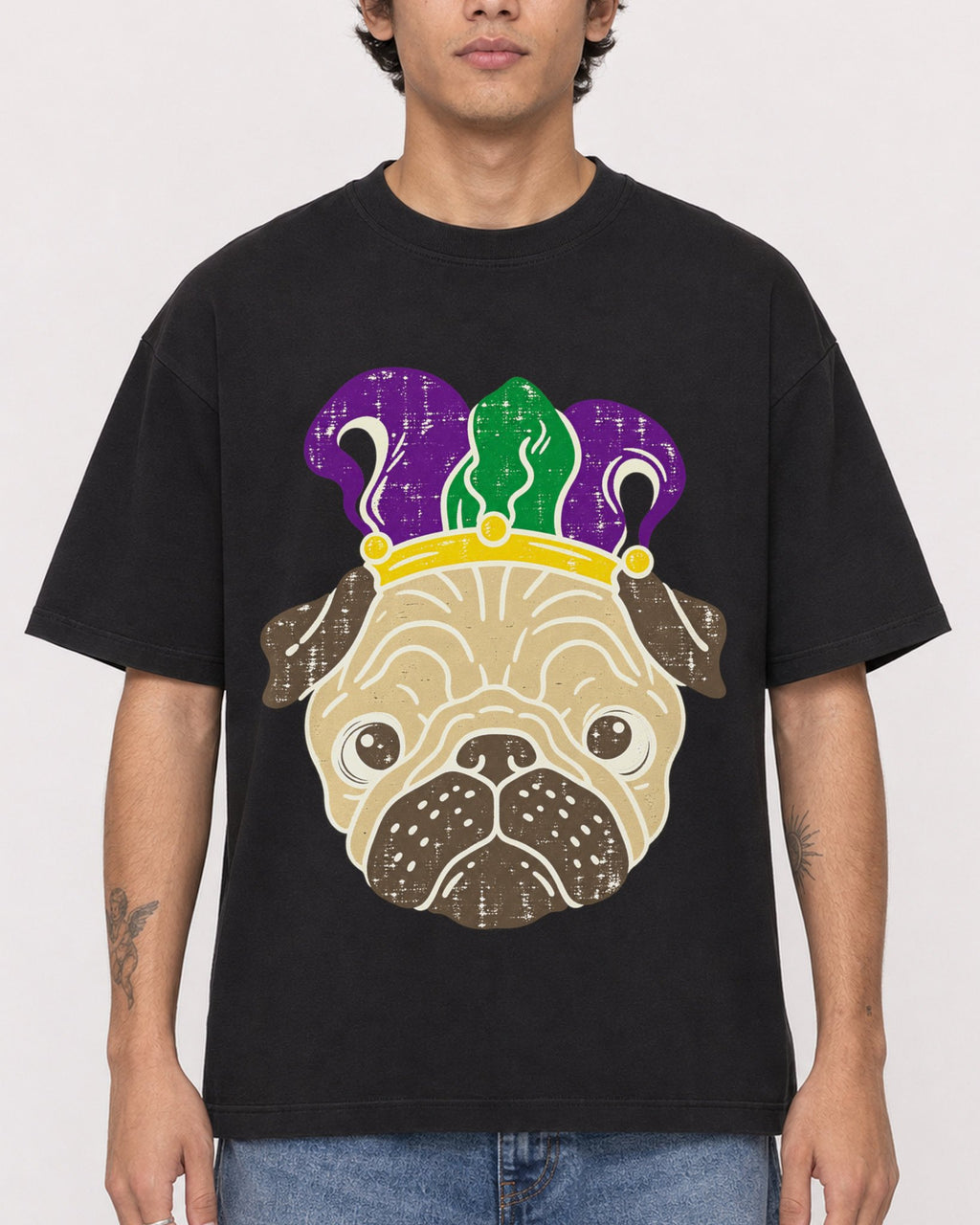 Mockup Boxy Heavyweight Tee Black male close-up 06