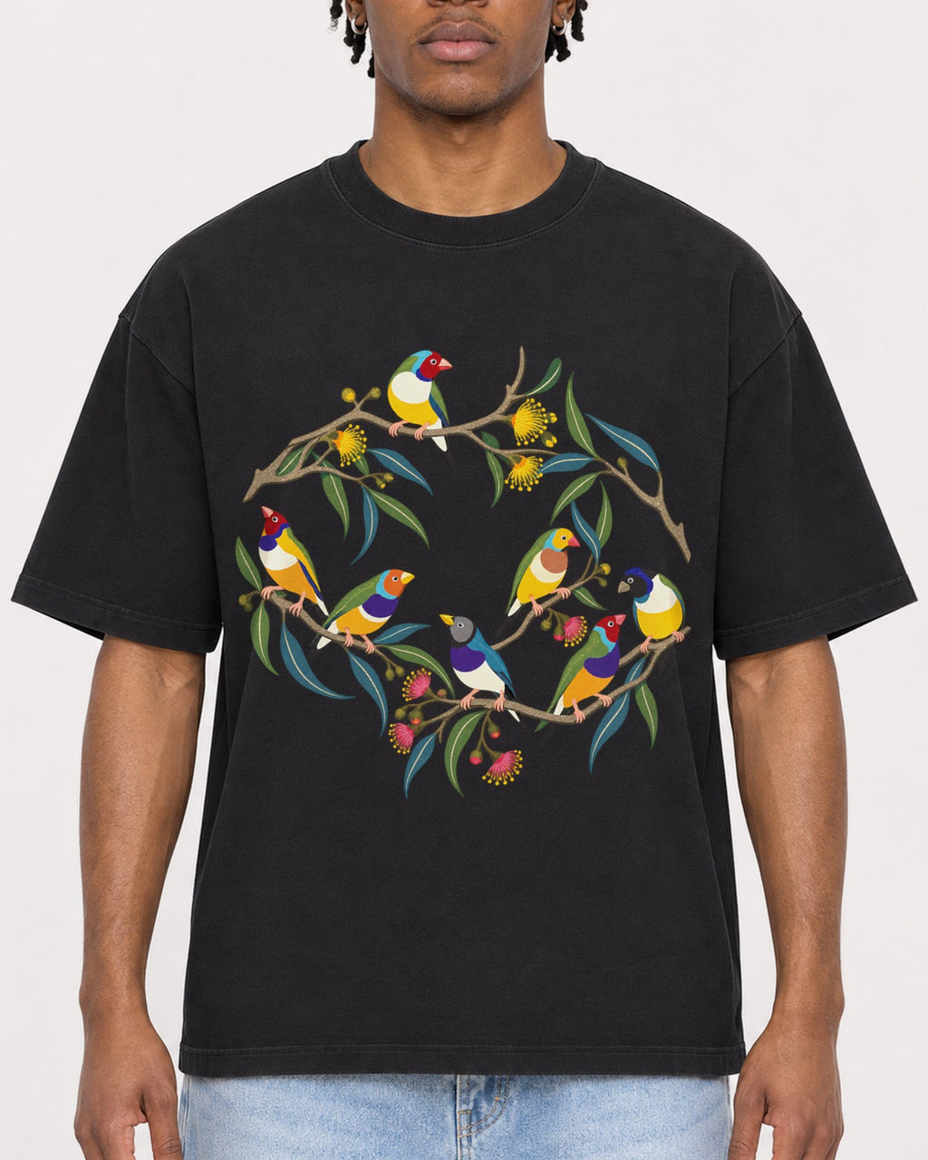 Mockup Boxy Heavyweight Tee Black male close-up 05